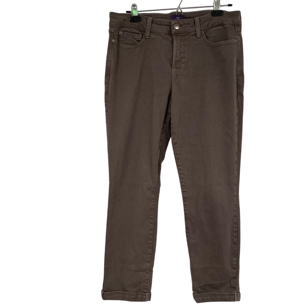 NYDJ Brown Rachel Roll Cuff Ankle Jeans Lift Tuck Technology Womens 10 Stretchy